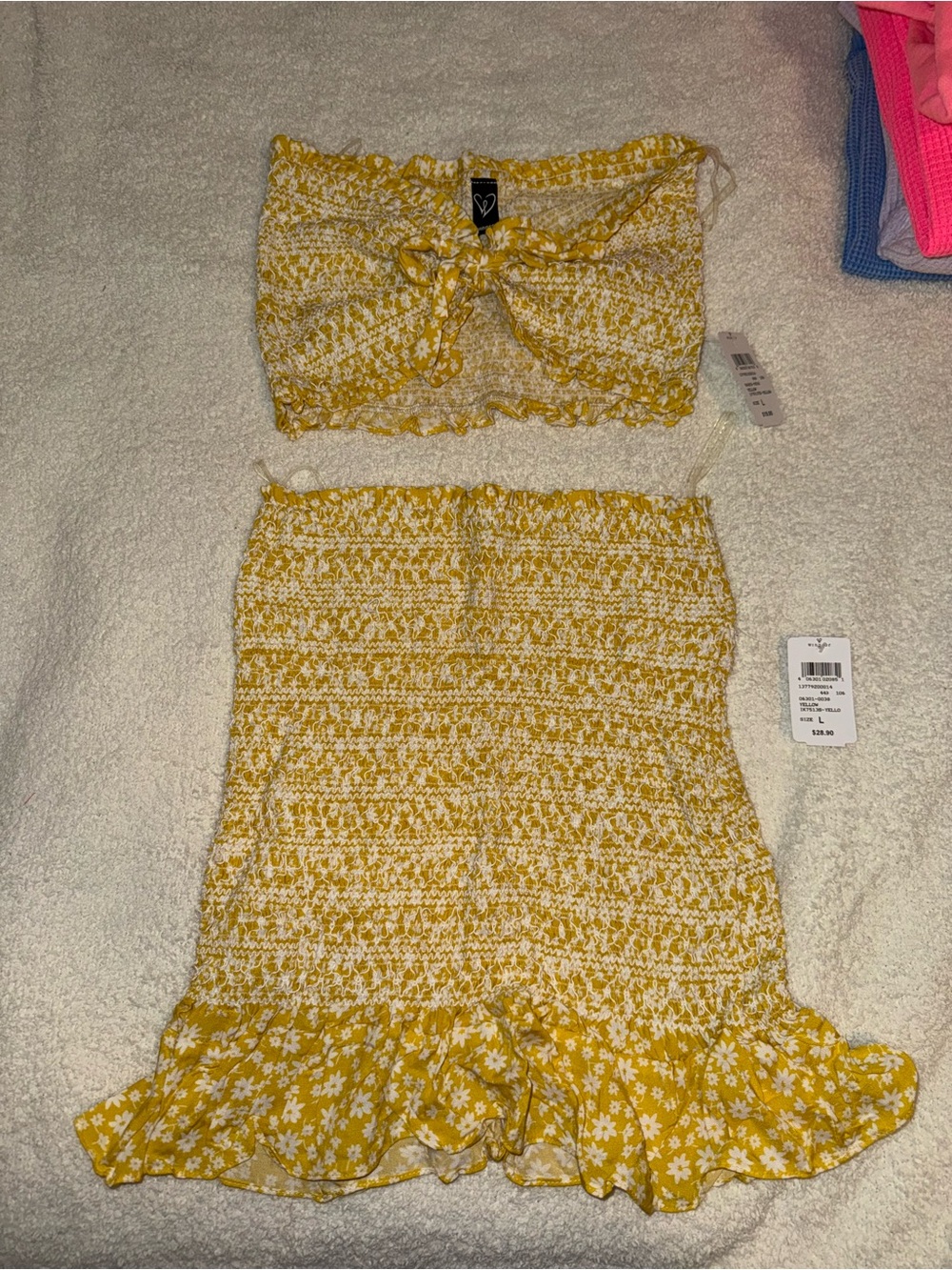 Yellow Floral Smocked Skirt Set with Tie-Front Bandeau from Windsor